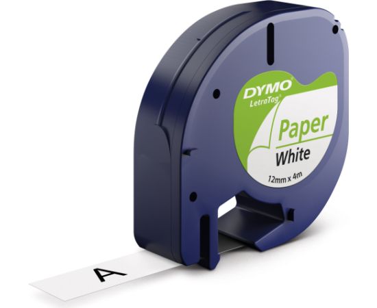 Dymo label tape LetraTag Paper 12mmx4m, black/white