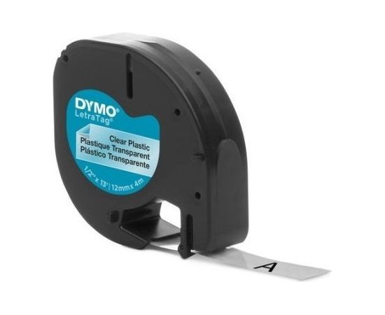 Dymo label printer tape LetraTag Plastic 12mmx4m, black/transparent