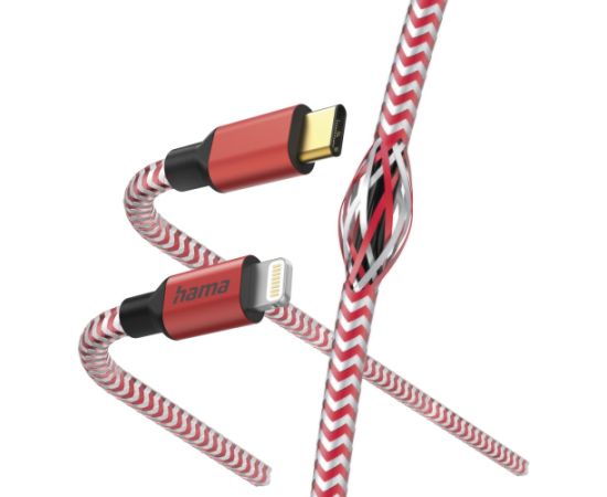 Hama 00201562 Reflective Charging Cable, USB-C - Lightning 1.5m Nylon red