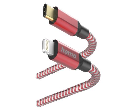 Hama 00201562 Reflective Charging Cable, USB-C - Lightning 1.5m Nylon red