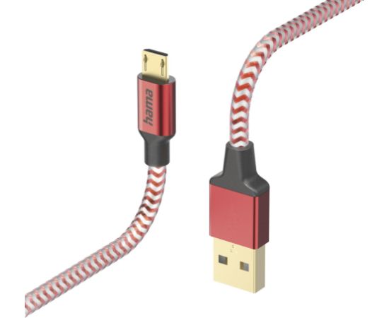Hama 00201556 Reflective Charging Cable, USB-A - Micro-USB 1.5m Nylon red