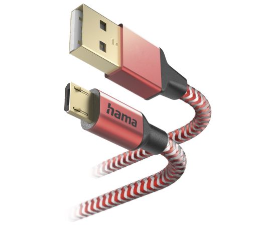 Hama 00201556 Reflective Charging Cable, USB-A - Micro-USB 1.5m Nylon red