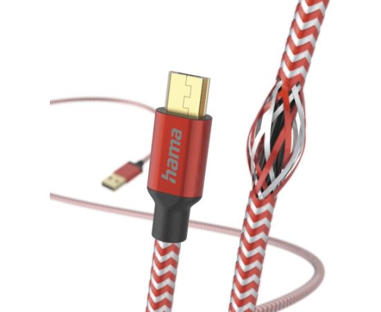 Hama 00201556 Reflective Charging Cable, USB-A - Micro-USB 1.5m Nylon red