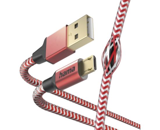 Hama 00201556 Reflective Charging Cable, USB-A - Micro-USB 1.5m Nylon red