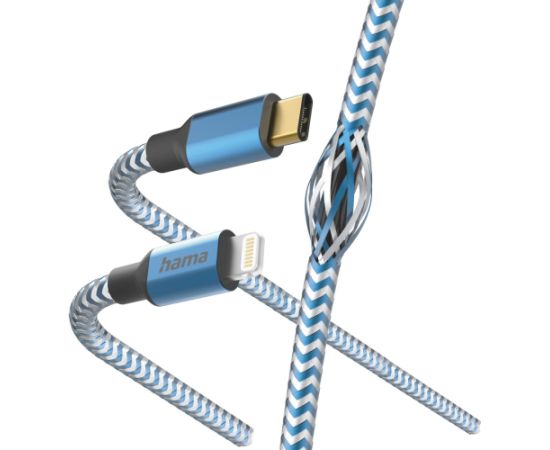 Hama 00201561 Reflective Charging Cable, USB-C - Lightning 1.5m Nylon blue