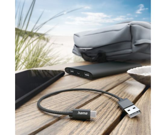 Hama 00201600 Charging Cable, USB-A - USB-C 0.2m Nylon black