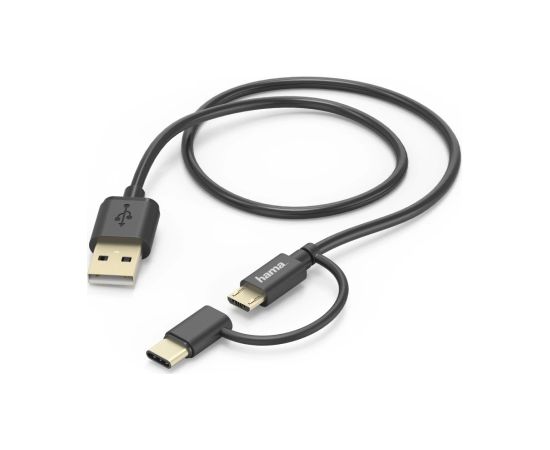 Hama 00178327 2-in-1 Micro-USB Cable with USB Type-C Adapter 1m Black