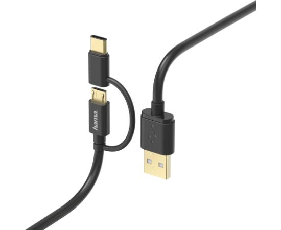 Hama 00178327 2-in-1 Micro-USB Cable with USB Type-C Adapter 1m Black