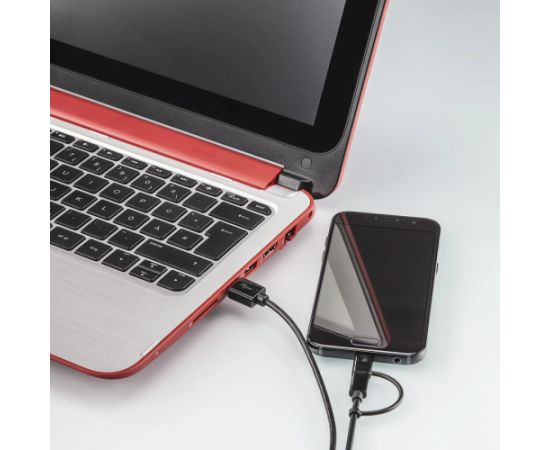 Hama 00178327 2-in-1 Micro-USB Cable with USB Type-C Adapter 1m Black