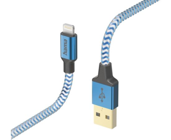 Hama 00201553 Reflective Charging Cable, USB-A - Lightning 1.5m Nylon blue