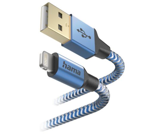 Hama 00201553 Reflective Charging Cable, USB-A - Lightning 1.5m Nylon blue