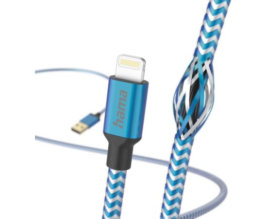 Hama 00201553 Reflective Charging Cable, USB-A - Lightning 1.5m Nylon blue