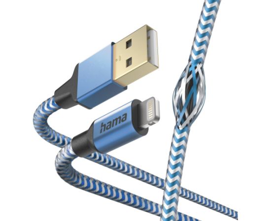 Hama 00201553 Reflective Charging Cable, USB-A - Lightning 1.5m Nylon blue