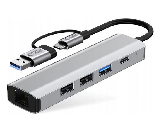 Tech-Protect HB03 5-in-1 USB-C Hub Adapter with USB 2.0, USB 3.0, RJ45 Ethernet, and Type-C - Space Grey