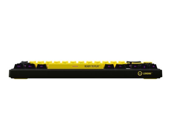 Wireless mechanical gaming keyboard Pro, 2.4 GHz, BT, RGB Backlight, 16 modes, 66 keys, 50M presses, linear Lorgar Toxic Purple switches, multimedia knob, built-in 3750 mAh battery, Hot Swap, Gasket mount, spring cable 2.3m, black yellow