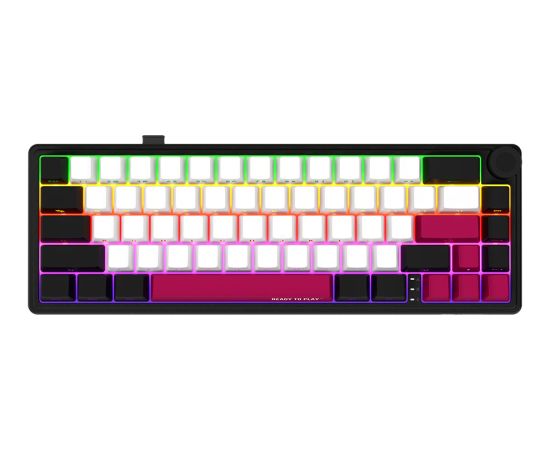 Wireless mechanical gaming keyboard Pro, 2.4 GHz, BT, RGB Backlight, 16 modes, 66 keys, 50M presses, linear Lorgar Toxic Purple switches, multimedia knob, built-in 3750 mAh battery, Hot Swap, Gasket mount, spring cable 2.3m, black red white
