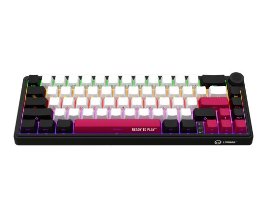 Wireless mechanical gaming keyboard Pro, 2.4 GHz, BT, RGB Backlight, 16 modes, 66 keys, 50M presses, linear Lorgar Toxic Purple switches, multimedia knob, built-in 3750 mAh battery, Hot Swap, Gasket mount, spring cable 2.3m, black red white