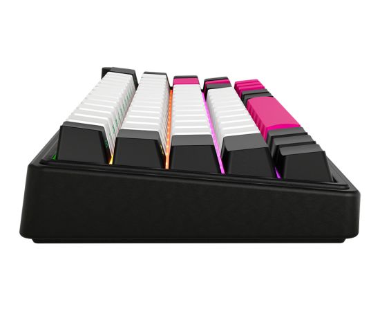 Wireless mechanical gaming keyboard Pro, 2.4 GHz, BT, RGB Backlight, 16 modes, 66 keys, 50M presses, linear Lorgar Toxic Purple switches, multimedia knob, built-in 3750 mAh battery, Hot Swap, Gasket mount, spring cable 2.3m, black red white