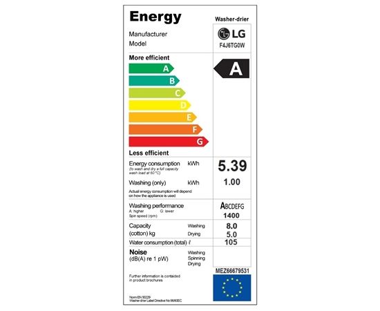 LG F4J6TG0W veļas mazg. mašīna ar žāvētāju