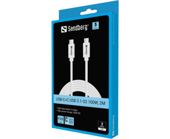Sandberg 136-54 USB-C to USB-C USB 3.1 Gen2 PD 100W cable, 2M