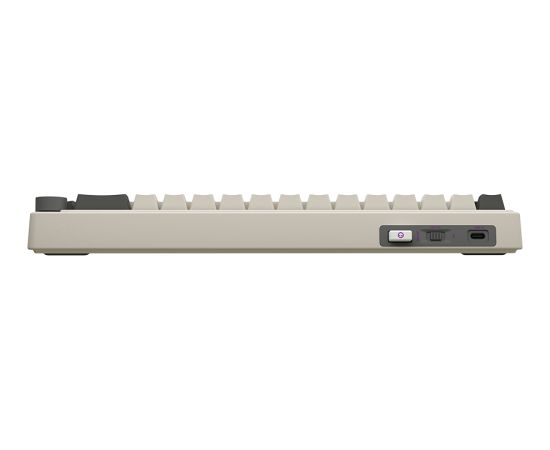 Wireless mechanical gaming keyboard Pro, 2.4 GHz, BT, RGB Backlight, 16 modes, 66 keys, 50M presses, linear Lorgar Toxic Purple switches, multimedia knob, built-in 3750 mAh battery, Hot Swap, Gasket mount, spring cable 2.3m, beige grey purple