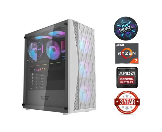 MDD Ryzen 7 5800X 32GB 1TB SSD 1TB HDD RX 7700 XT NoOS White
