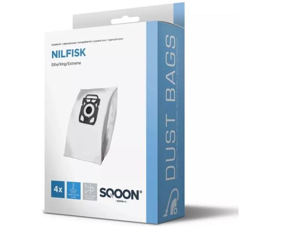 Auduma putekļu maisiņš SQOON 52096-4; Nilfisk King/Extreme 3-D; 4 gab.