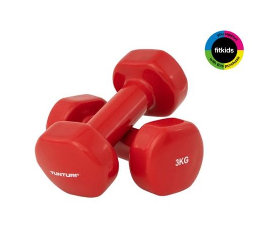 Гантели виниловые Tunturi 3,0 кг, красные, 2шт