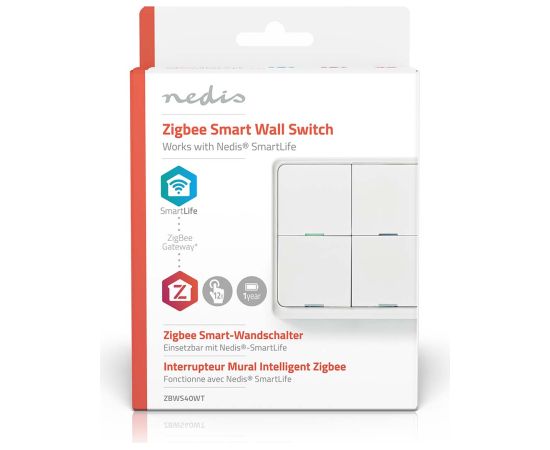 Nedis SmartLife Zigbee bezvadu sienas slēdzis, prorgammable, 12 komandas, CR2430, balts