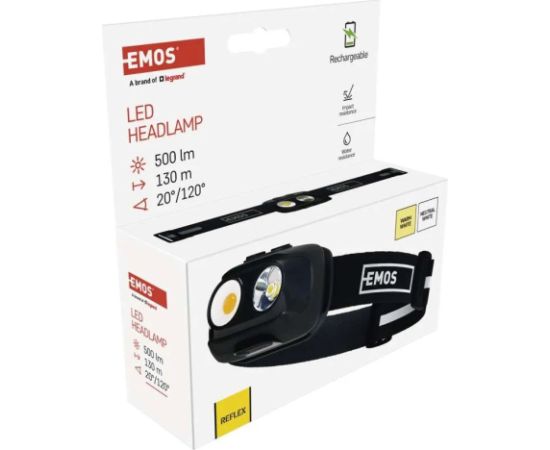 Emos COB LED uzlādējams galvas lukturis P3542, 500 lm, 130 m, litija pols 1200 mAh