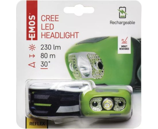 Налобный фонарик, LED 5W CREE, 230lm, 1200mAh батарея, перезаряжаемая, Micro USB, EMOS