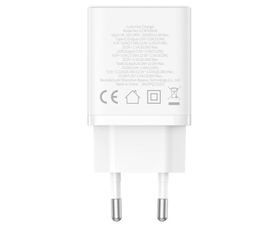 Baseus P10111404213-00 Cube USB-C / USB-A 30W mains charger White