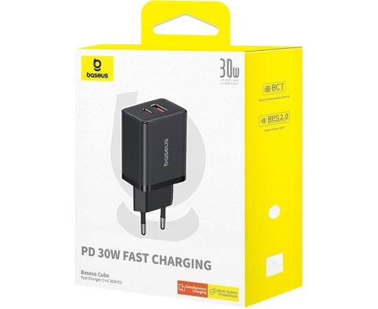 Baseus P10111404113-00 Cube USB-C / USB-A 30W mains charger Black