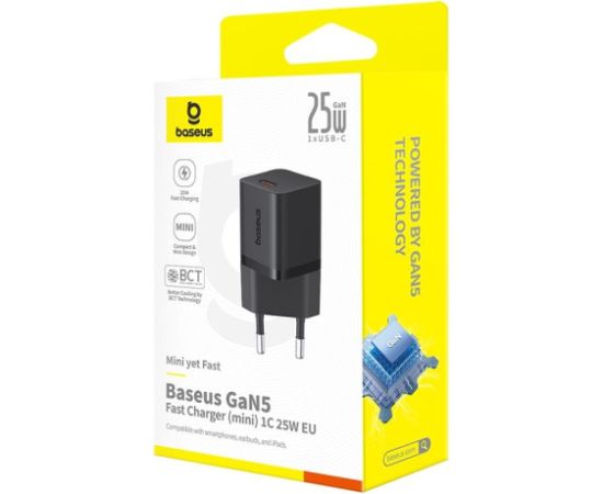 Baseus P10110909113-00 USB-C GaN5 mini 25W mains charger Black
