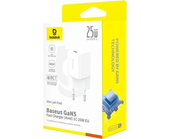 Baseus P10110909213-00 USB-C GaN5 mini 25W mains charger White