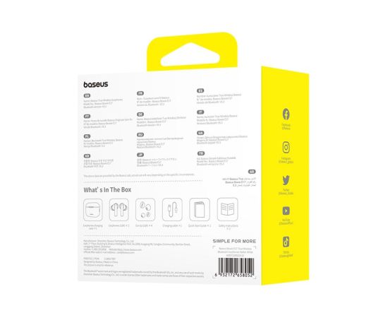 Baseus Bowie E17 Headset True Wireless Stereo (TWS) In-ear Calls/Music USB Type-C Bluetooth White