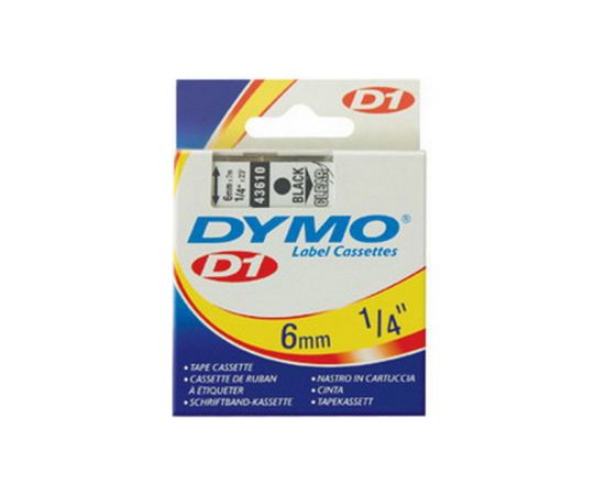 Marķēšanas lente DYMO D1, 6 mm x 7 m, melni burti uz balta fona