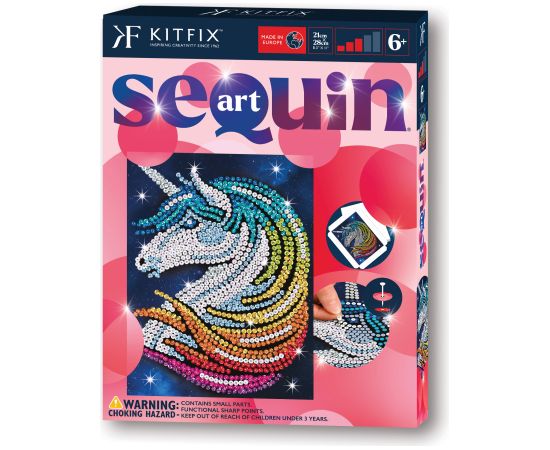 KITFIX Amatniecības komplekts Sequin Art Red spīdumiņu māksla, Vienradzis ar zvaigznītēm