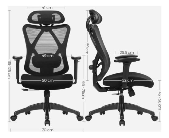 Krzesło biurowe Songmics Krzesło Biurowe, Ergonomiczne Krzesło Biurowe, Krzesło Komputerowe, Krzesło Siatkowe, Regulowane Podparcie Lędźwiowe I Zagłówek, Офисные стулья