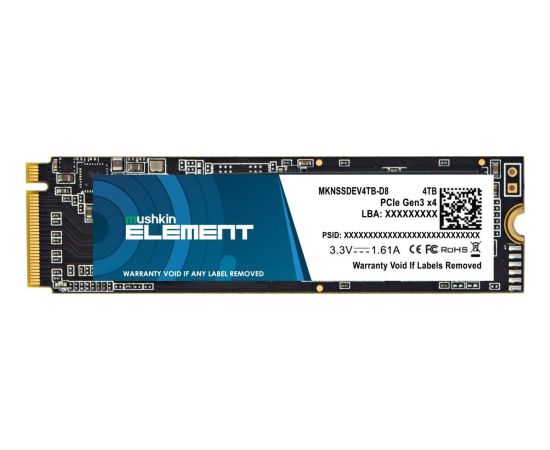 SSD Mushkin Element 4TB M.2 2280 PCI-E x4 Gen3 NVMe (MKNSSDEV4TB-D8) SSD Cietie Diski (Solid state drive)