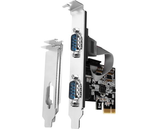 Axagon PCI-Express card with two 250 kbps serial ports. ASIX AX99100. Standard & Low Profile.