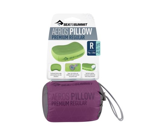 SEA TO SUMMIT Aeros Premium piepūšamais spilvens, regulārs izmērs, magenta krāsā