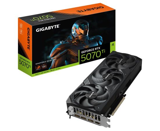 Graphics Card GIGABYTE NVIDIA GeForce RTX 5070 Ti 16 GB GDDR7 256 bit PCIE 5.0 16x Triple slot Fansink 1xHDMI 3xDisplayPort GV-N507TWF3OC-16GD1.0