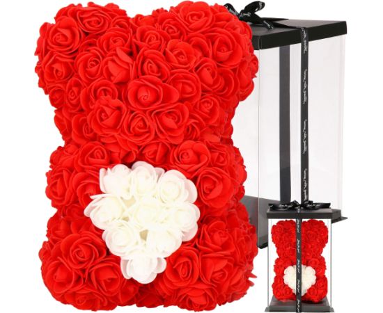 Lācis no rožu ziedlapiņām ar baltu sirdi Springos HA7219 25 cm sarkans ar iepakojumu Mākslīgie ziedi un augi