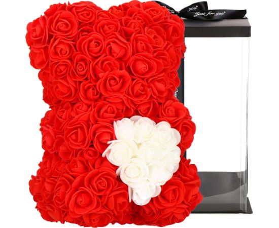 Lācis no rožu ziedlapiņām ar baltu sirdi Springos HA7219 25 cm sarkans ar iepakojumu Mākslīgie ziedi un augi