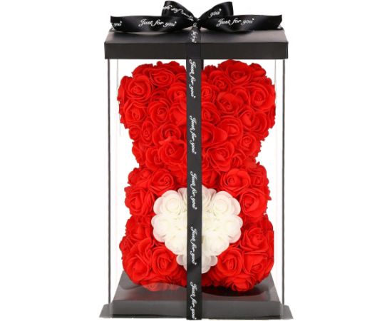 Lācis no rožu ziedlapiņām ar baltu sirdi Springos HA7219 25 cm sarkans ar iepakojumu Mākslīgie ziedi un augi