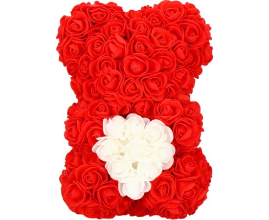 Lācis no rožu ziedlapiņām ar baltu sirdi Springos HA7219 25 cm sarkans ar iepakojumu Mākslīgie ziedi un augi