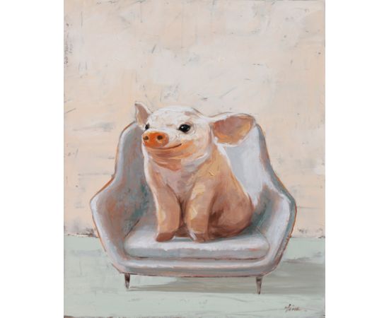 Eļļas glezna 60x80cm, cūciņa krēslā