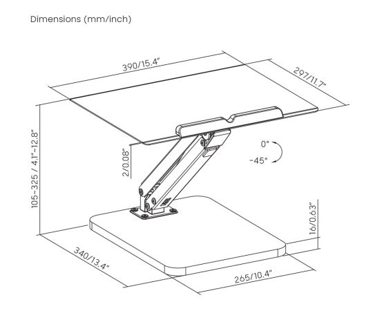Maclean desk stand for monitor or laptop, gas spring, for standing and sitting work, black, MC-493