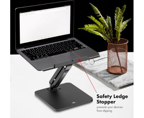 Maclean desk stand for monitor or laptop, gas spring, for standing and sitting work, black, MC-493